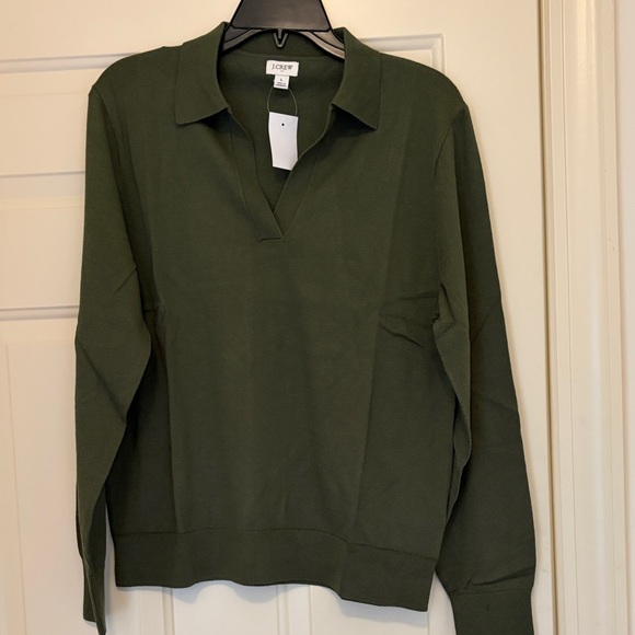 J. Crew Distressed Fatigue Green Cotton Sweater-Polo/NWT/L - Picture 8 of 9